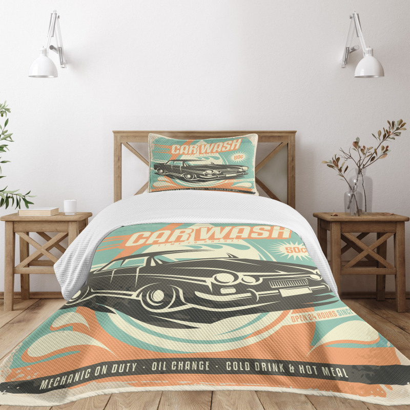 Retro Car Wash Poster Bedspread Set