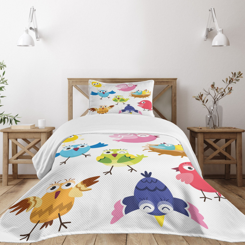 Funny Birds Sun Cartoon Bedspread Set