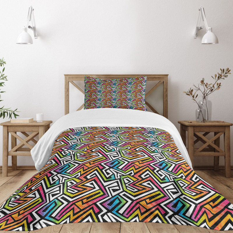 Grunge Puzzle Retro Bedspread Set