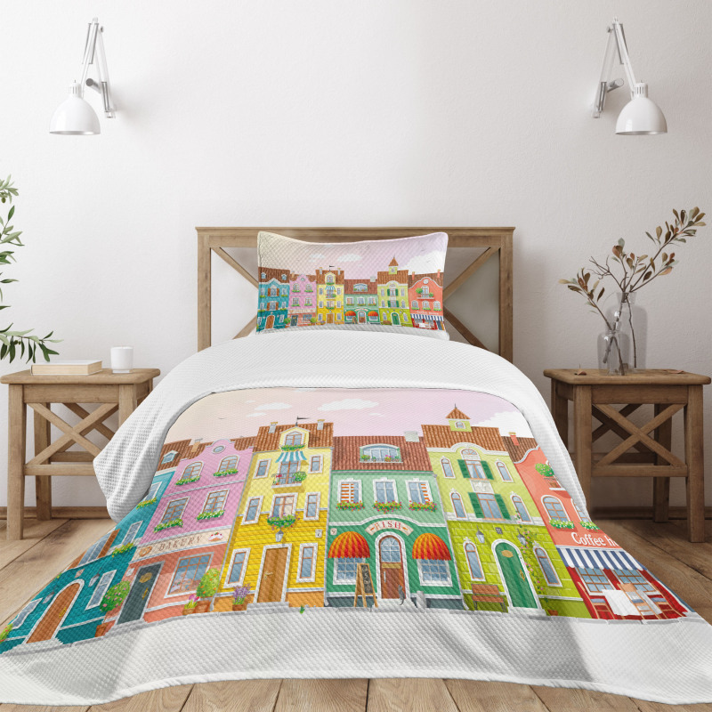 Retro Houses Digital Bedspread Set