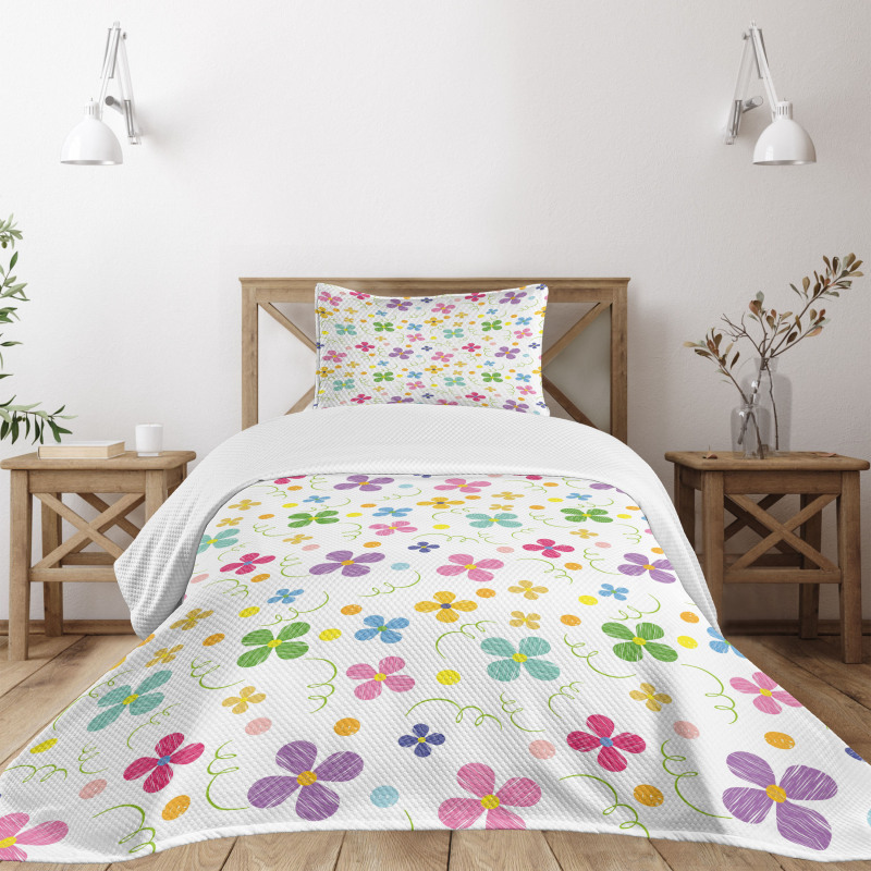 Spring Daisies Dots Sketch Bedspread Set