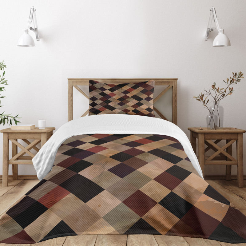 Antique Brown Toned Grid Bedspread Set