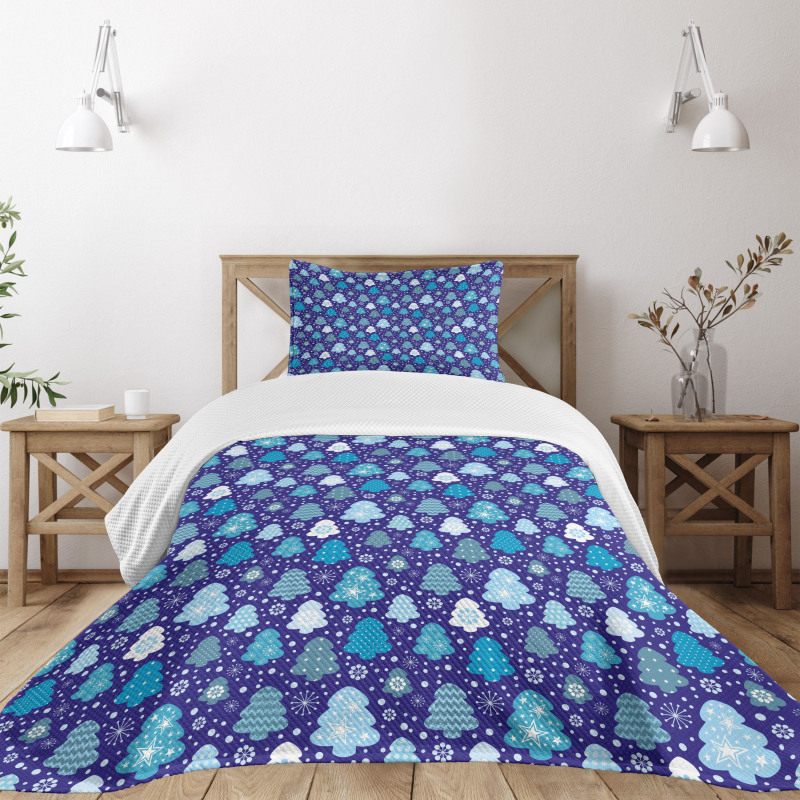 Snowflakes Xmas Trees Bedspread Set