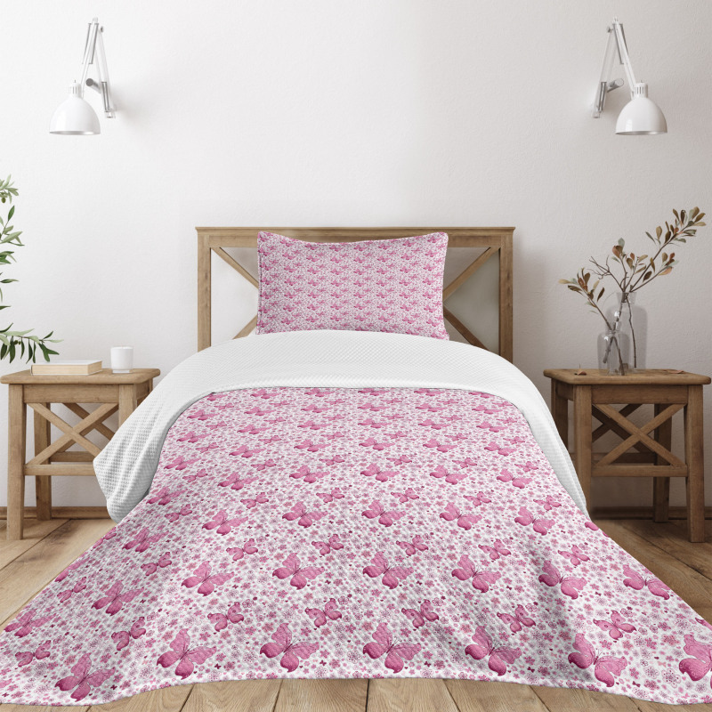 Pink Flowers Bedspread Set