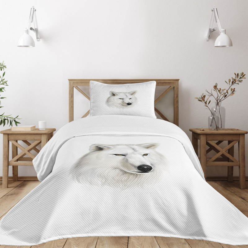 White Canine Head Mammal Bedspread Set