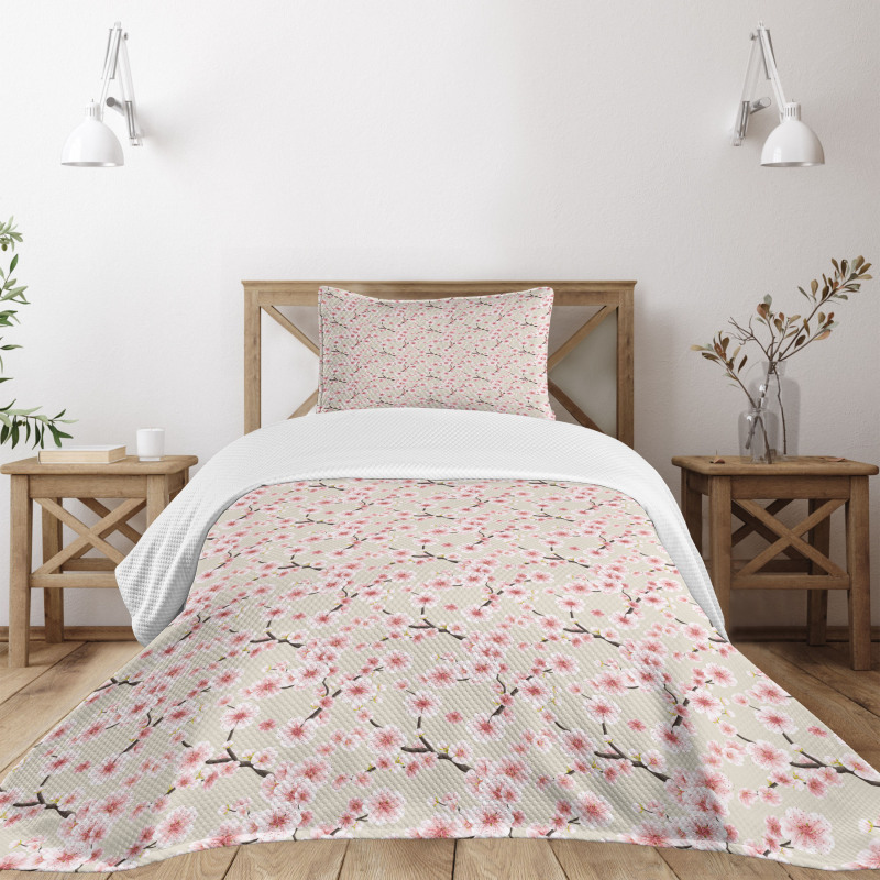 Flowering Cherry Blooms Bedspread Set