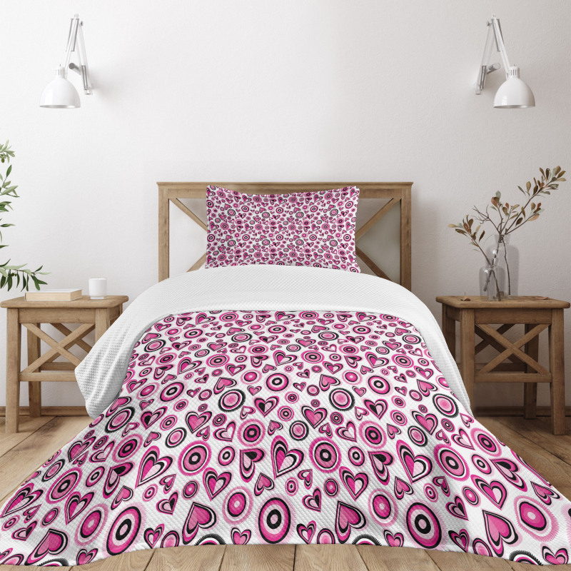 Pink Hearts and Circles Bedspread Set