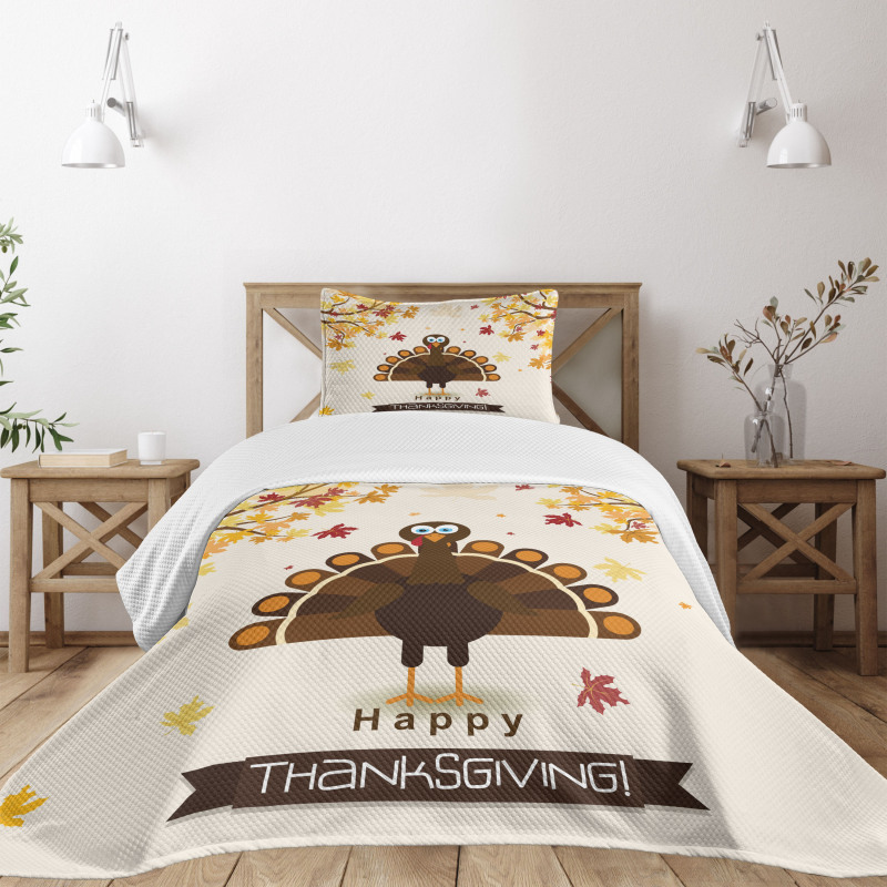 Fall Season Animal Leaf Bedspread Set