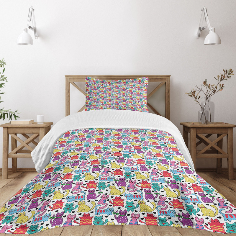 Colorful Romantic Mascots Bedspread Set