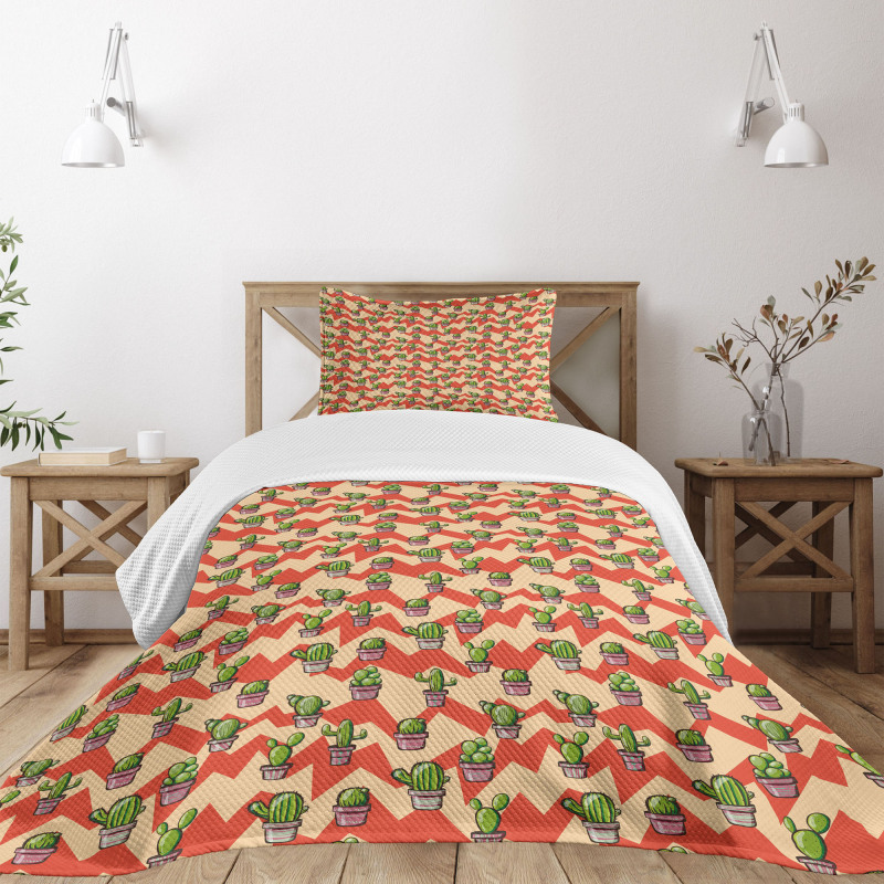 Zigzag Background Plant Bedspread Set