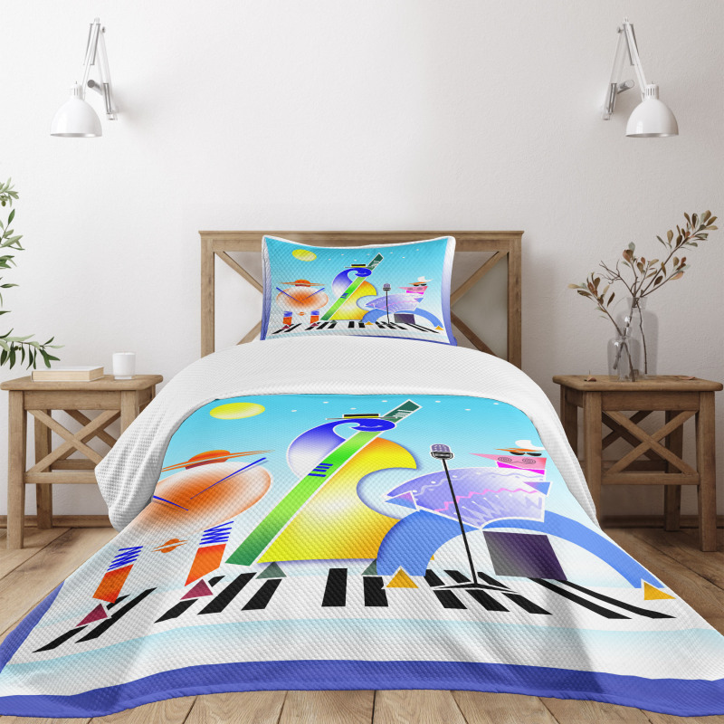 Geometric Shapes Band Bedspread Set