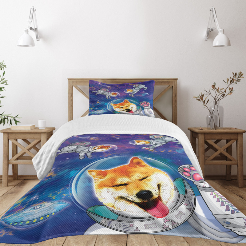 Astronaut Shibas in Space Bedspread Set
