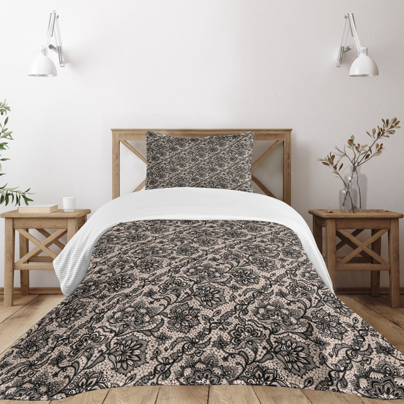 Flowers Butterflies Lace Bedspread Set