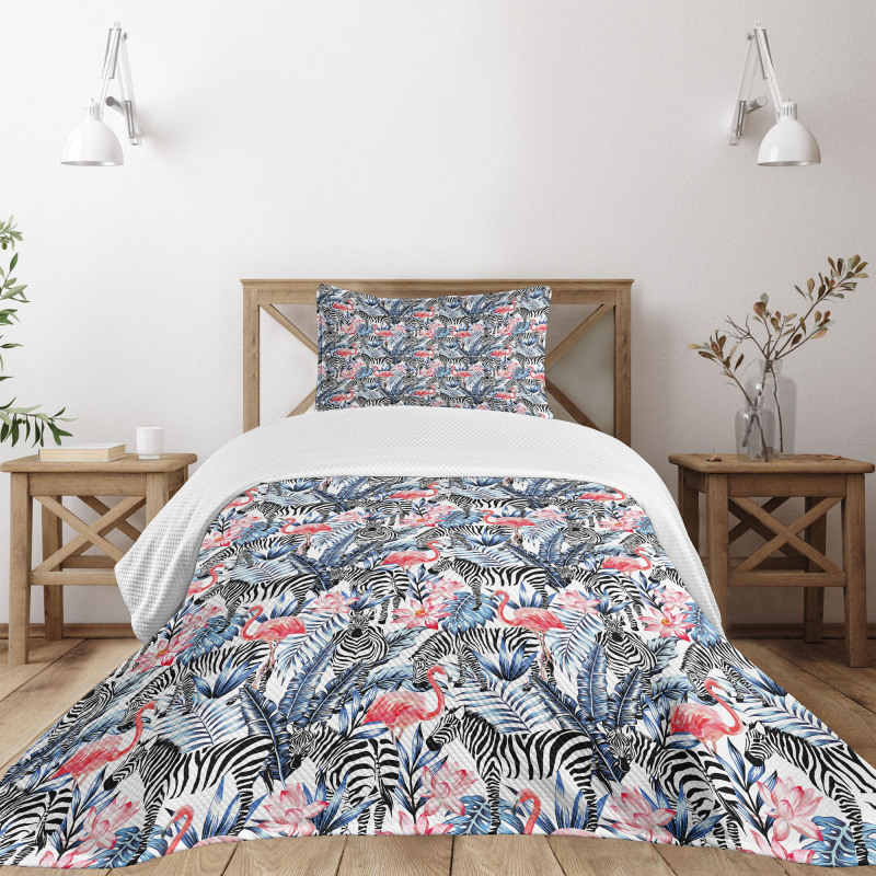Flamingo with Zebra Bedspread Set