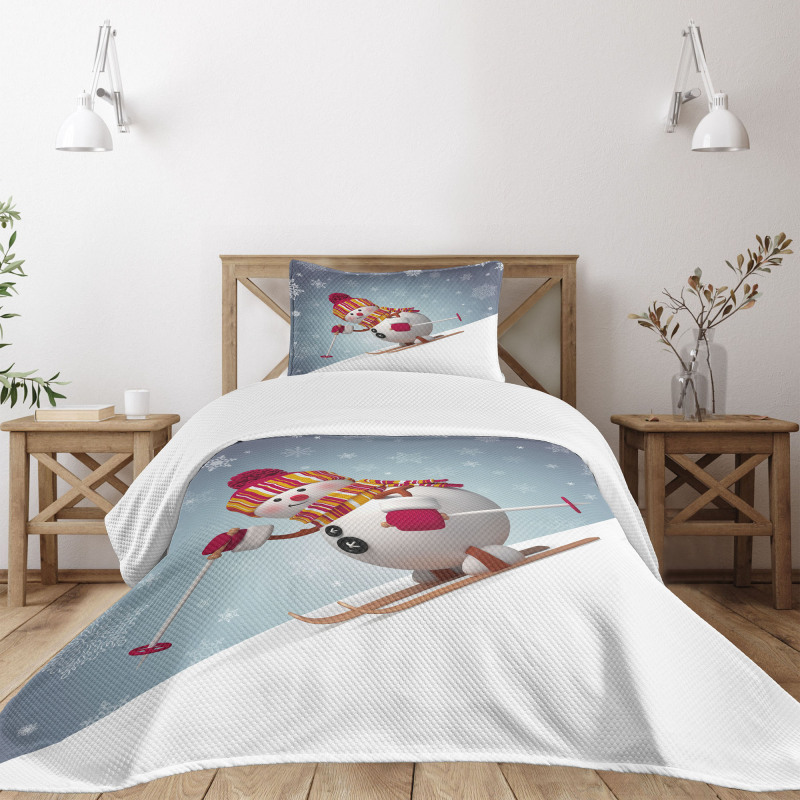 Skiing 3D Style Winter Bedspread Set