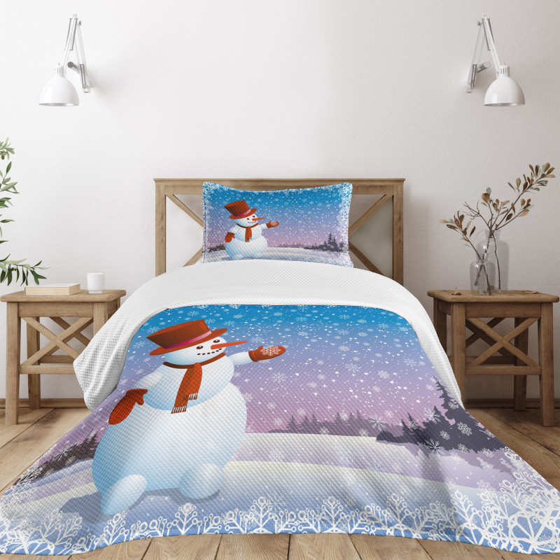 Happy Cartoon Snowfall Bedspread Set
