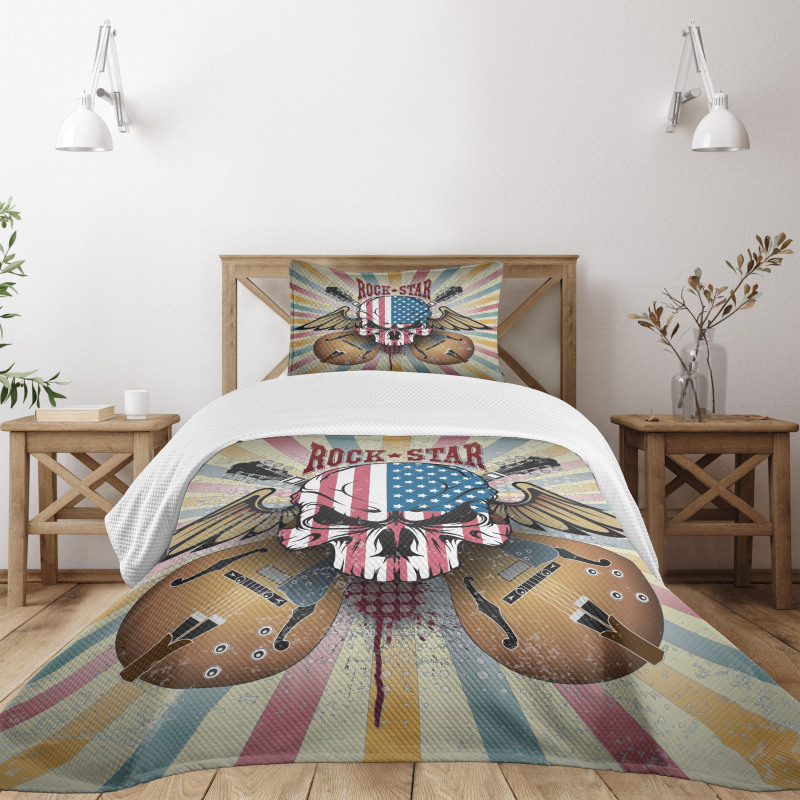 Angry Skull America Flag Bedspread Set