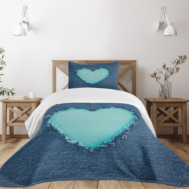 Denim Heart Love Bedspread Set