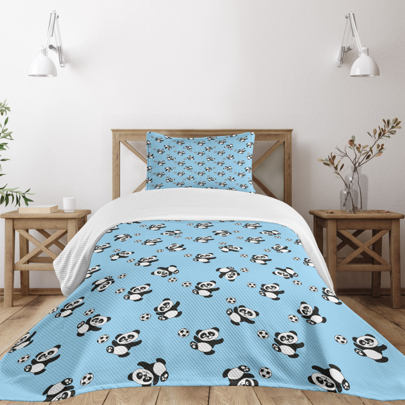 Panda Kicking Ball Bedspread Set