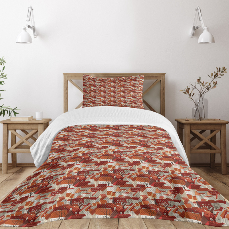 Tile Roof Pattern Urban Bedspread Set