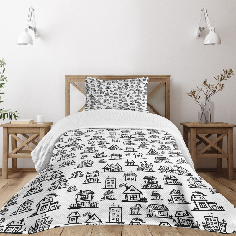 Village Houses Doodle Town Bedspread Set