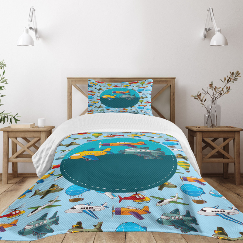 Cartoon Airplanes Bedspread Set