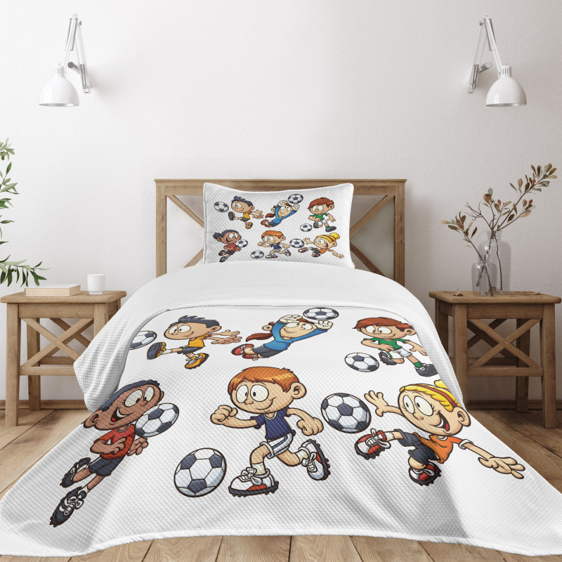 Cartoon Kids Playing Bedspread Set