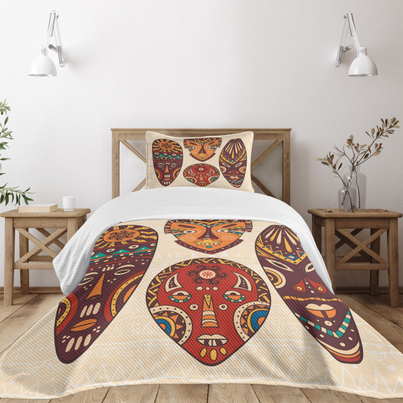 Indigenous Folk Mask Graphic Bedspread Set