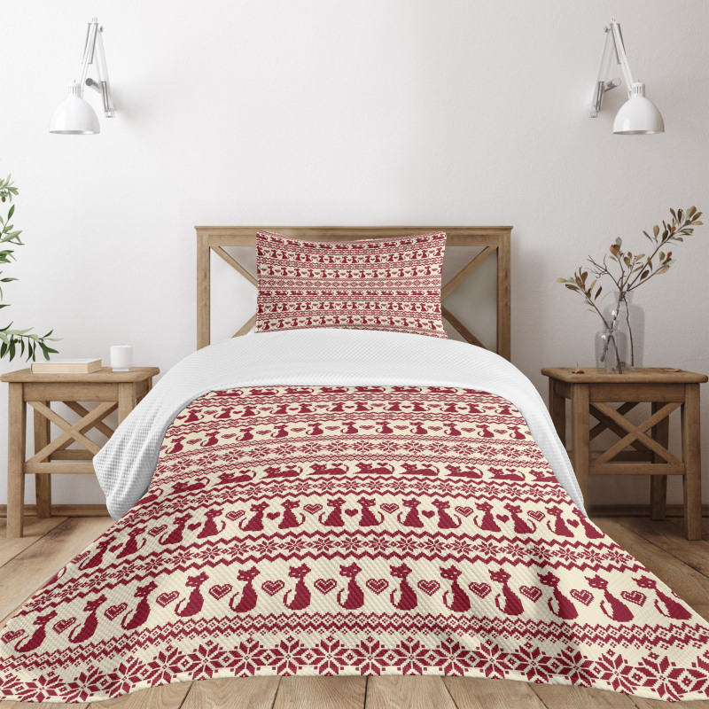 Cat Pattern Pixel Art Bedspread Set