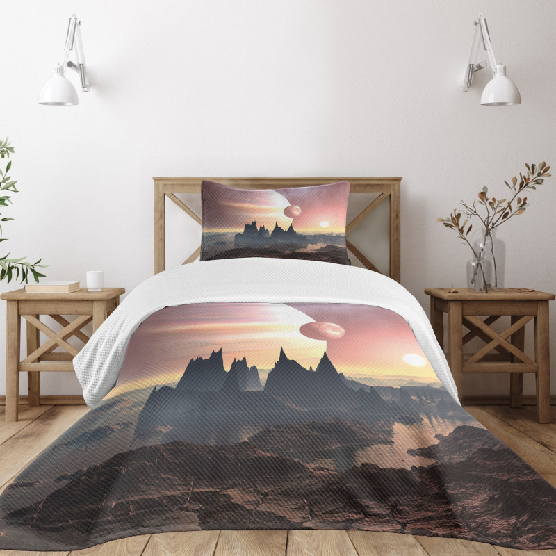 Twin Moons over Planet Bedspread Set