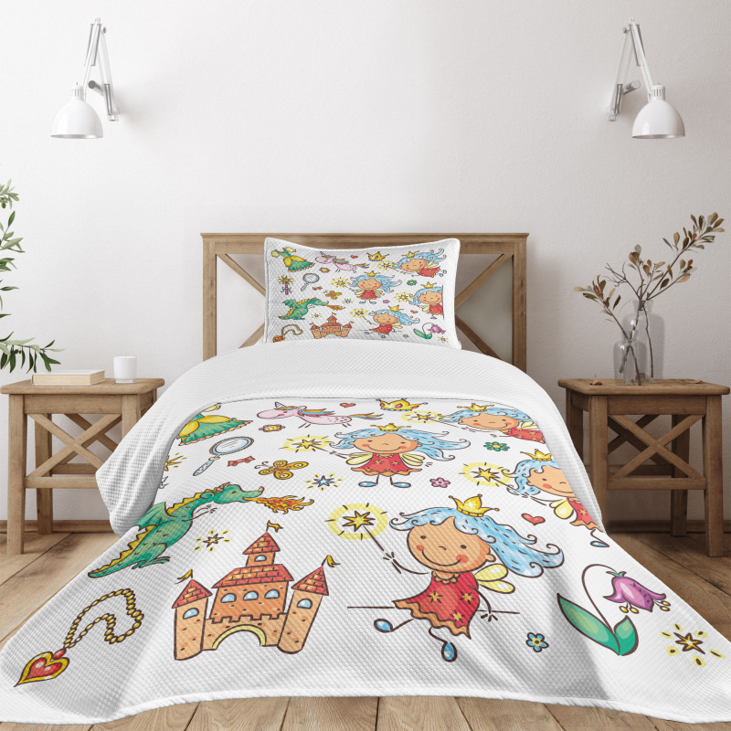 Cartoon Princess Motif Bedspread Set