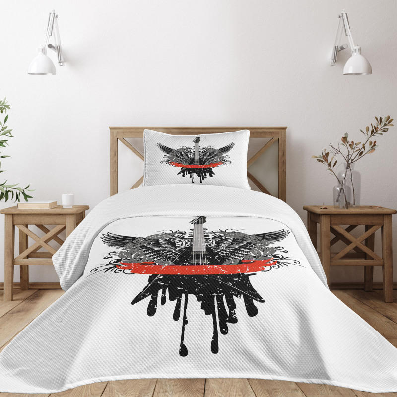 Gothic Guitar Wings Bedspread Set