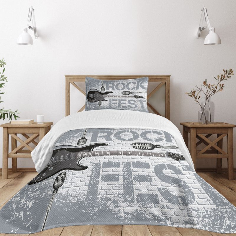 Guitar on Brick Wall Bedspread Set