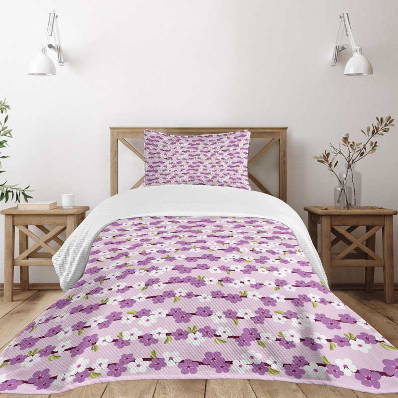 Cherry Branches Bloom Bedspread Set