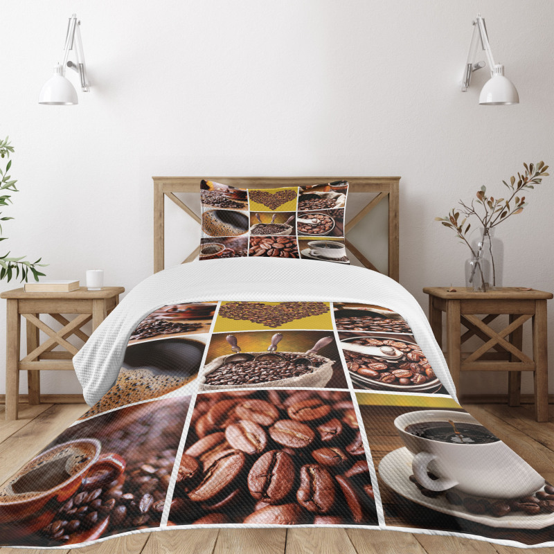 Coffee Photos Girds Bedspread Set