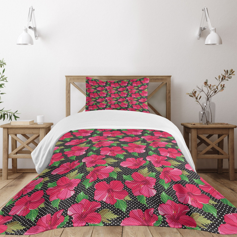 Polka Dots Hibiscus Bedspread Set