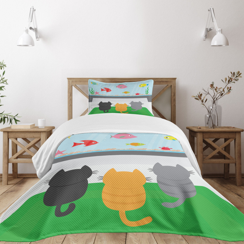 Cats Looking at Fishtank Bedspread Set