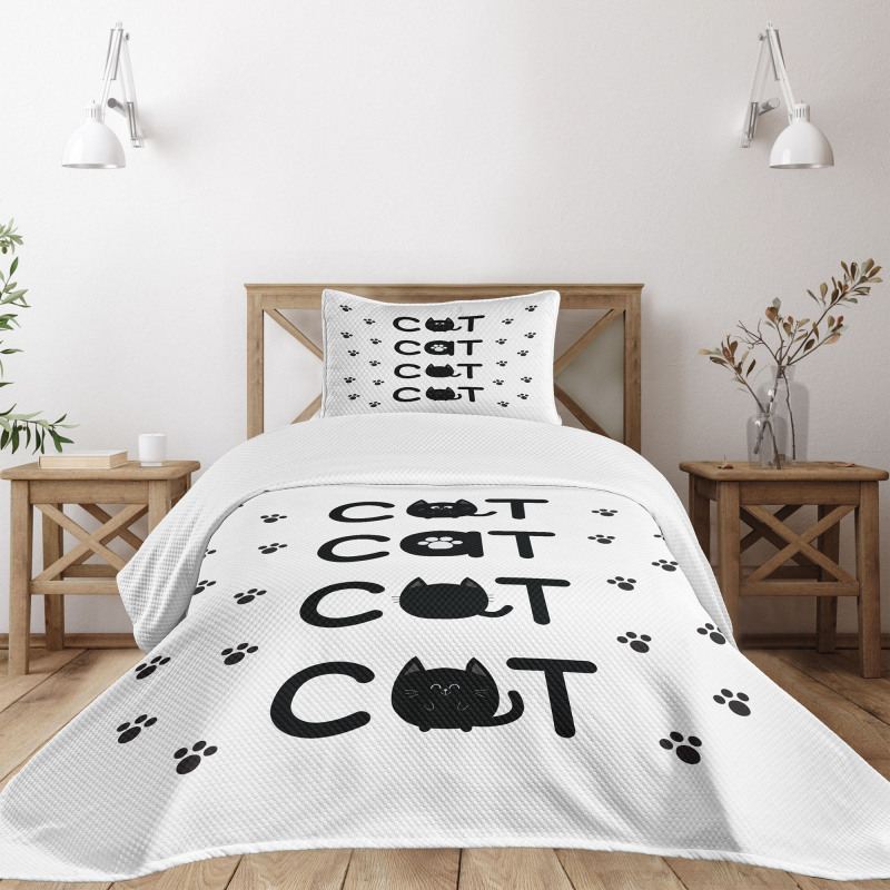 Cat Text with Paw Prints Bedspread Set