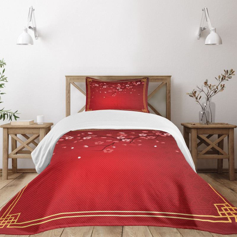 Cherry Branch Chinese Frame Bedspread Set