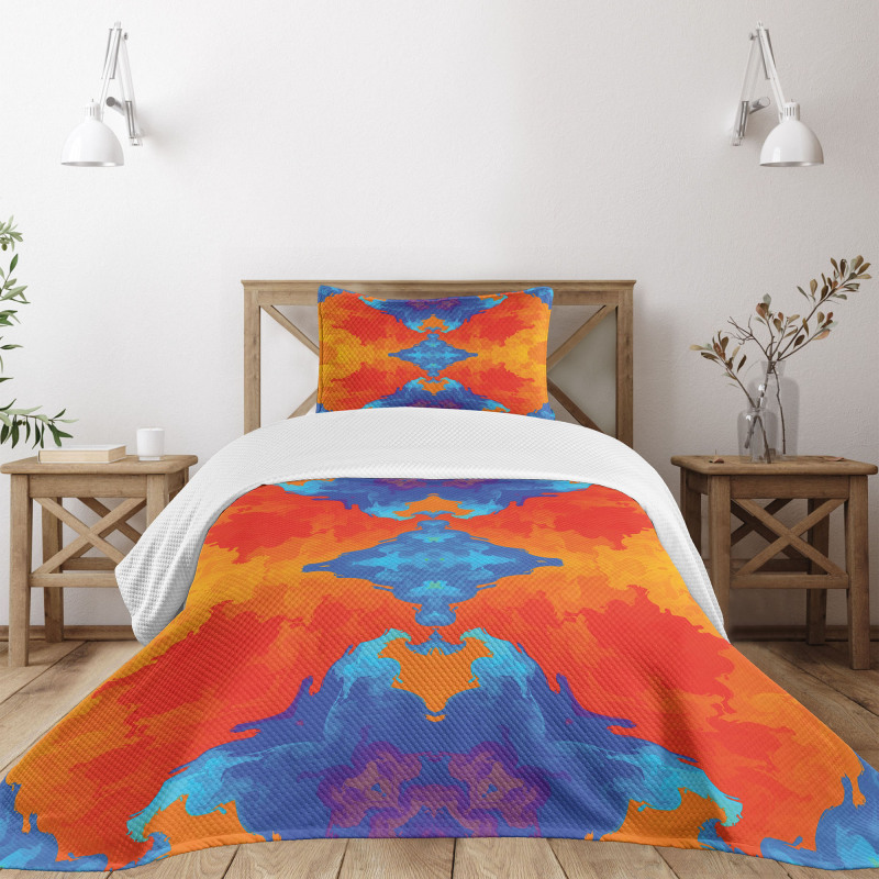 Contemporary Blue Orange Bedspread Set