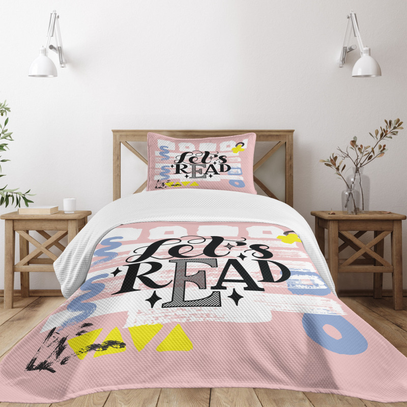 Lets Read Phrase Pastel Bedspread Set