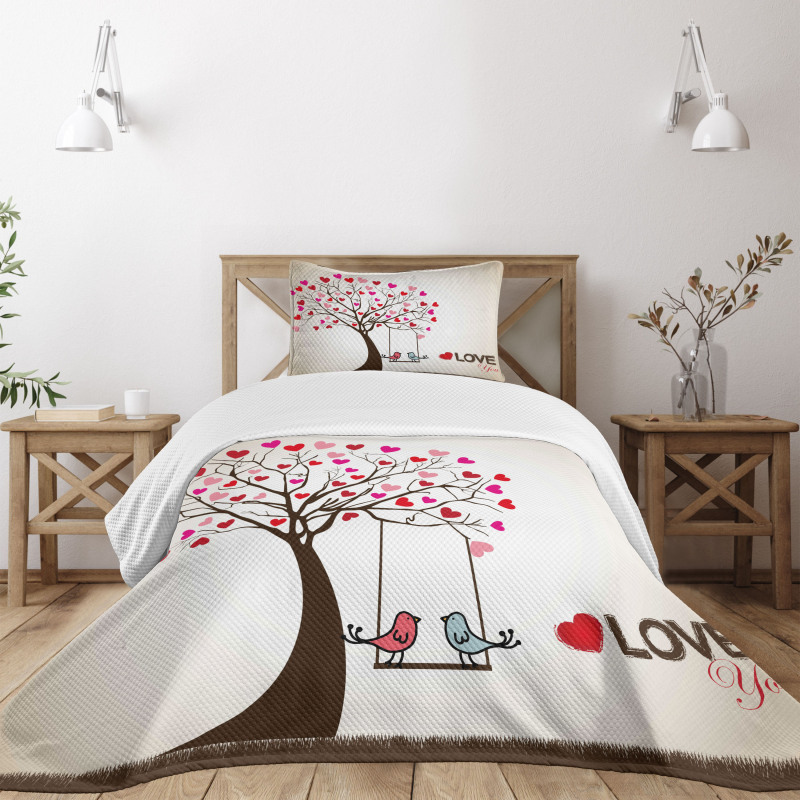 Heart Tree Birds on Swing Bedspread Set