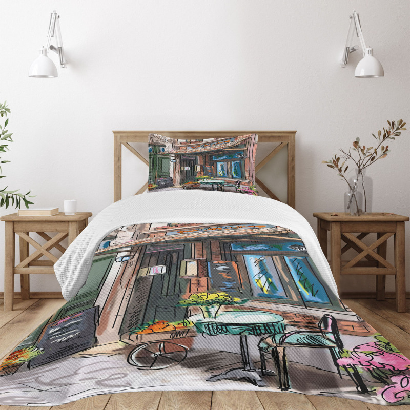 Street Paris Cafe Eating Bedspread Set