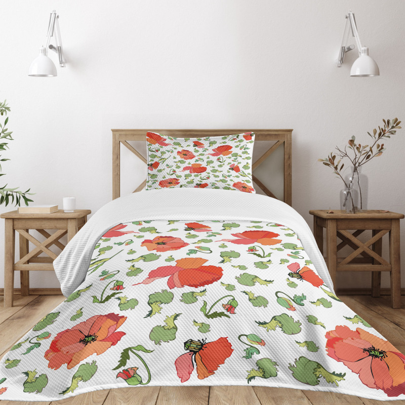 Scattered Buds and Stems Bedspread Set