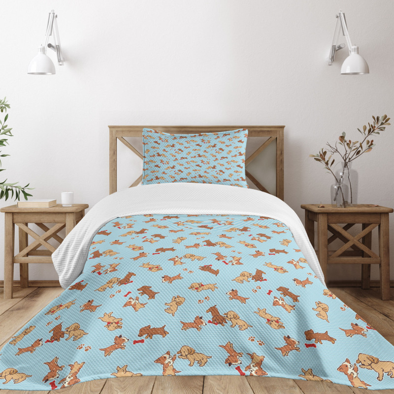 Playful Golden Puppy Bedspread Set