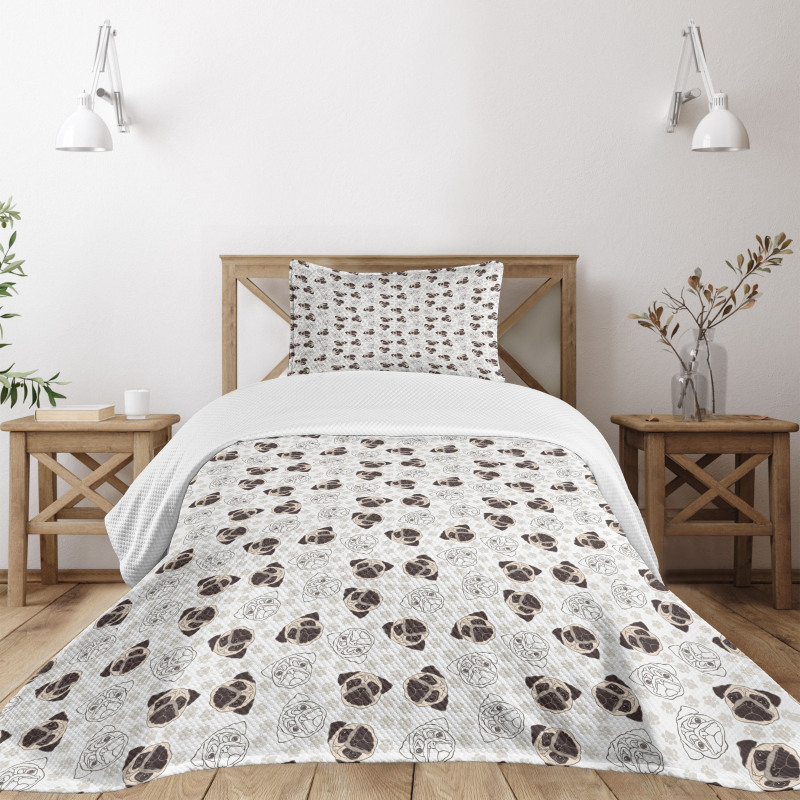 Pug Portraits Traces Bedspread Set