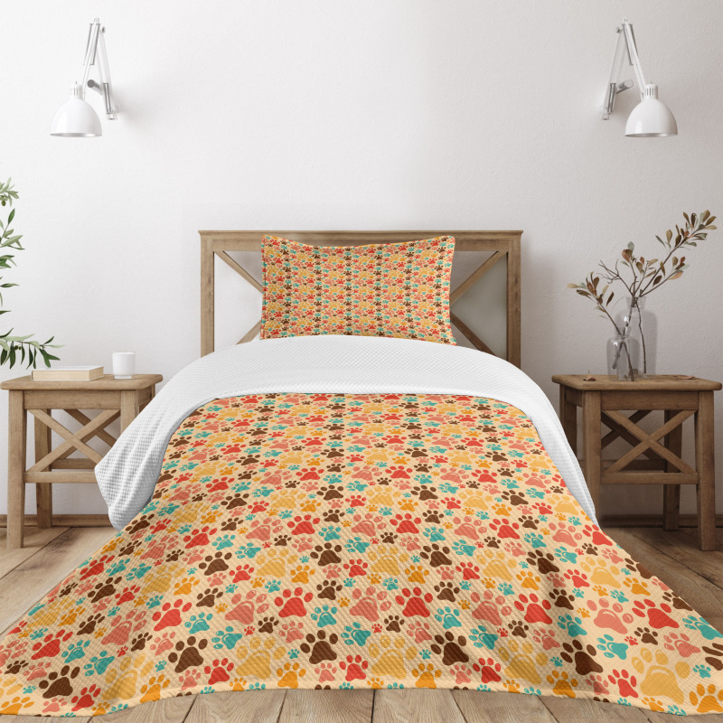 Colorful Paw Print Bedspread Set