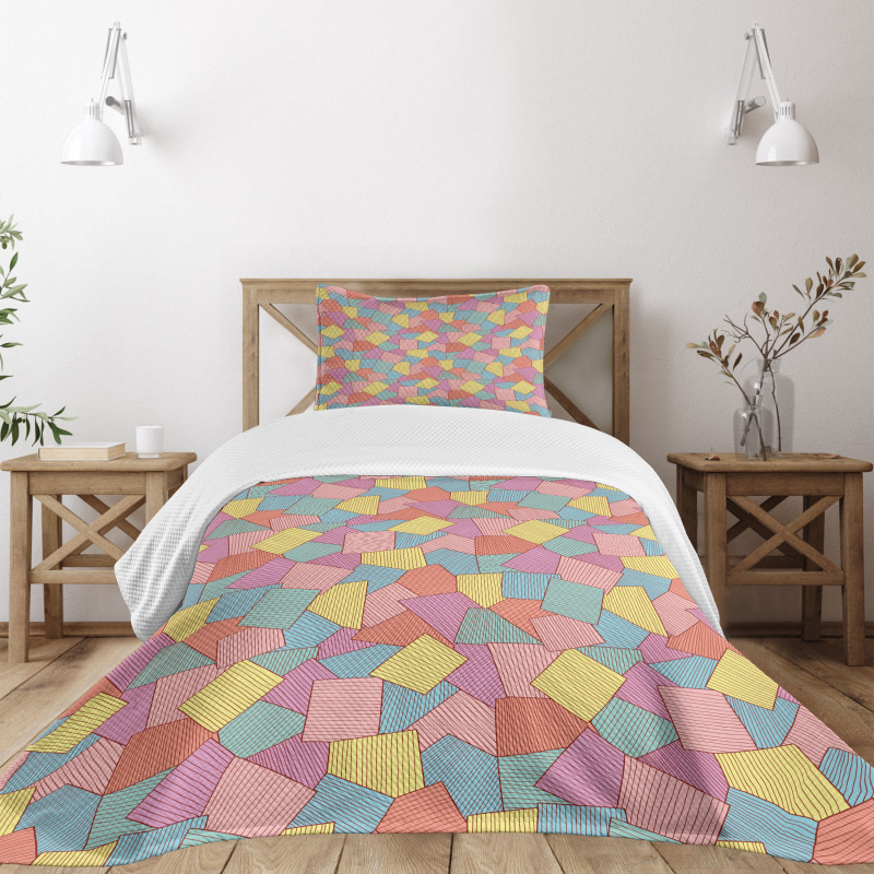 Tile Pattern Stripes Bedspread Set