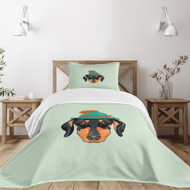 Hipster Dog and Hat Bedspread Set