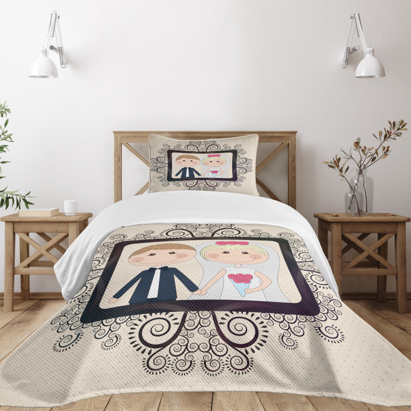 Wedding Bride Groom Bedspread Set